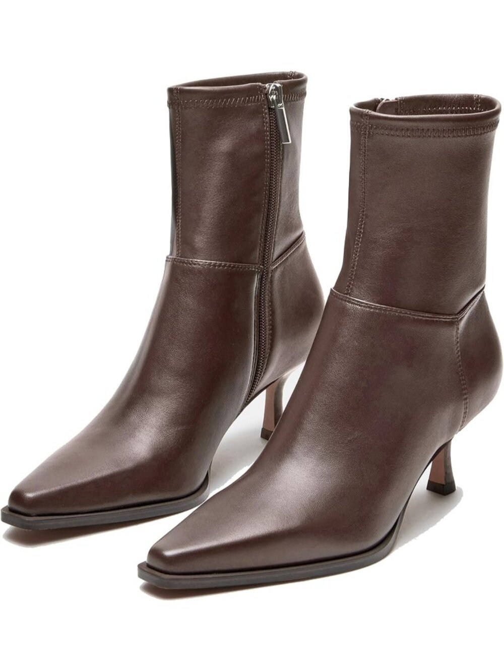 Women's Chocolate Boots With Side Zip Ankle Mid Calf Pointed Toe Kitten Heel